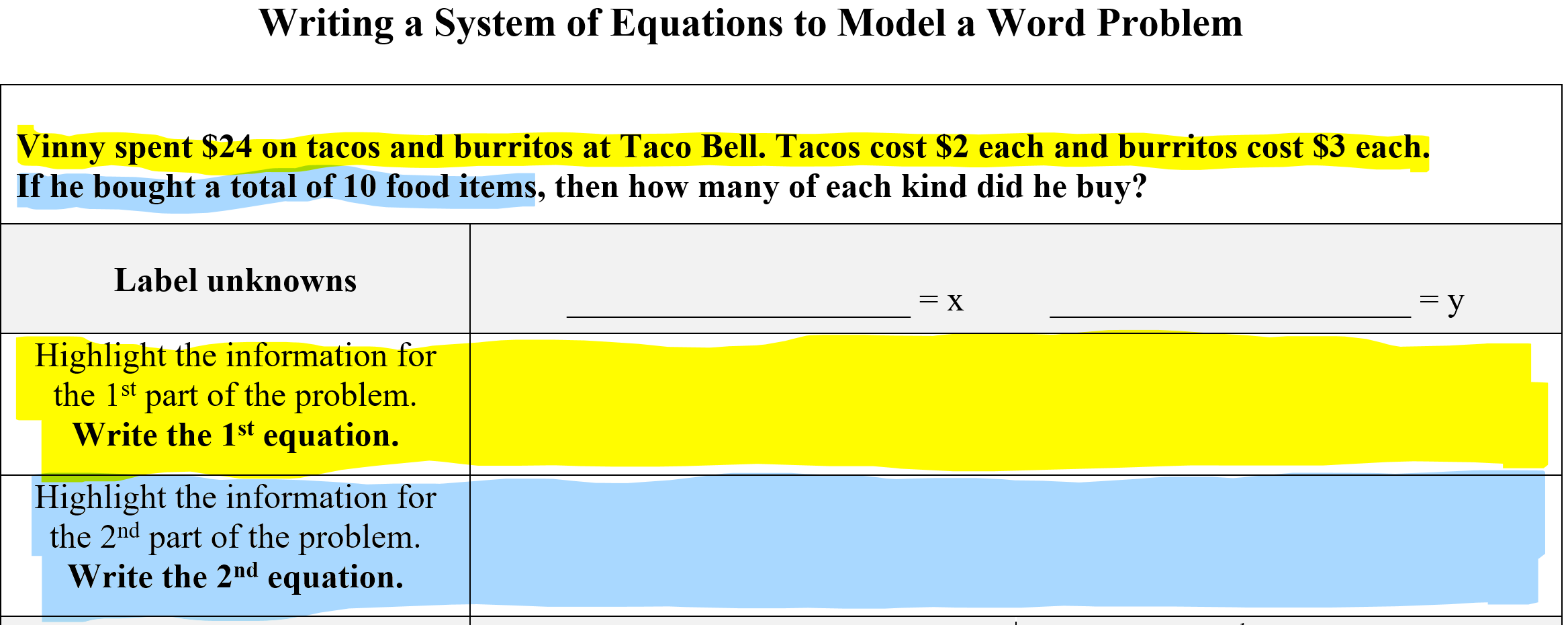 Systems Word Problems Scaffolded