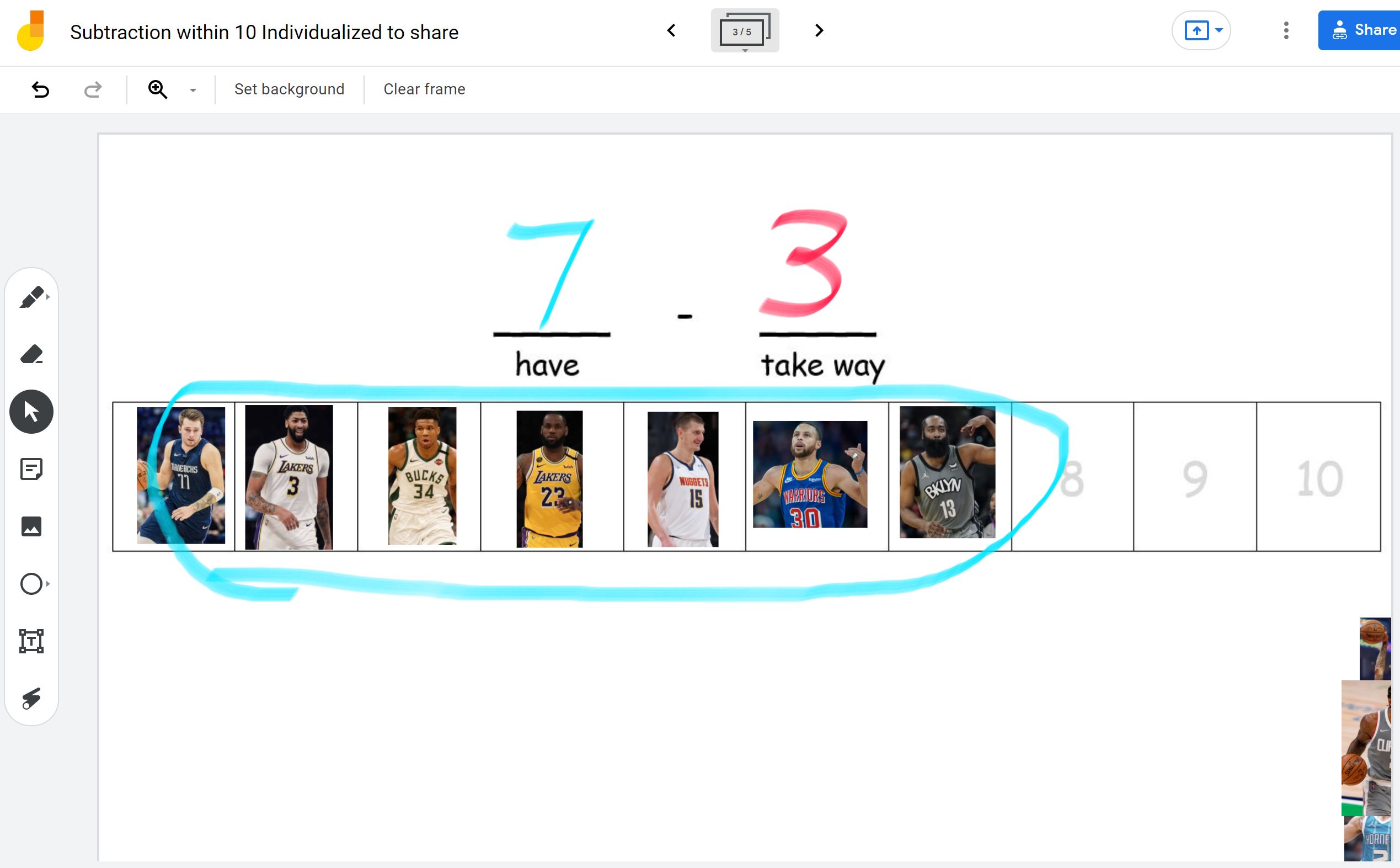 Subtraction within 10 – Jamboard